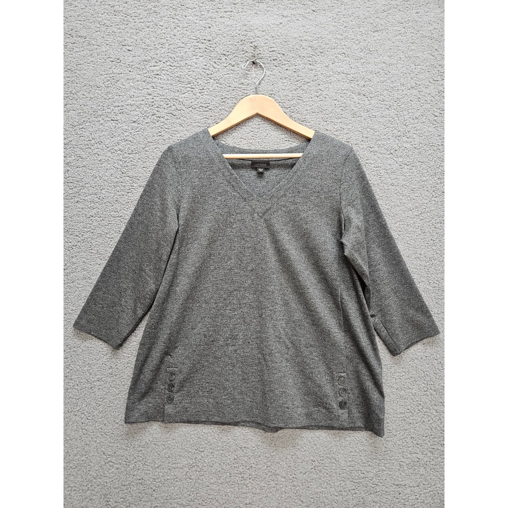 J. Jill Wearever Top Medium Petite Gray V-Neck 3/4 Sleeve Side Button Tunic